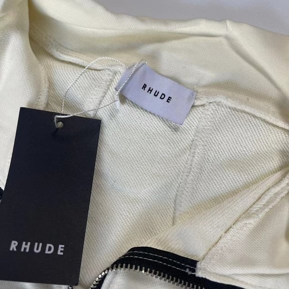 Rhude Autumn and Winter Stand Collar Half-Zip Letter Embroidered Hoodie - Cream - Picture 6 of 12